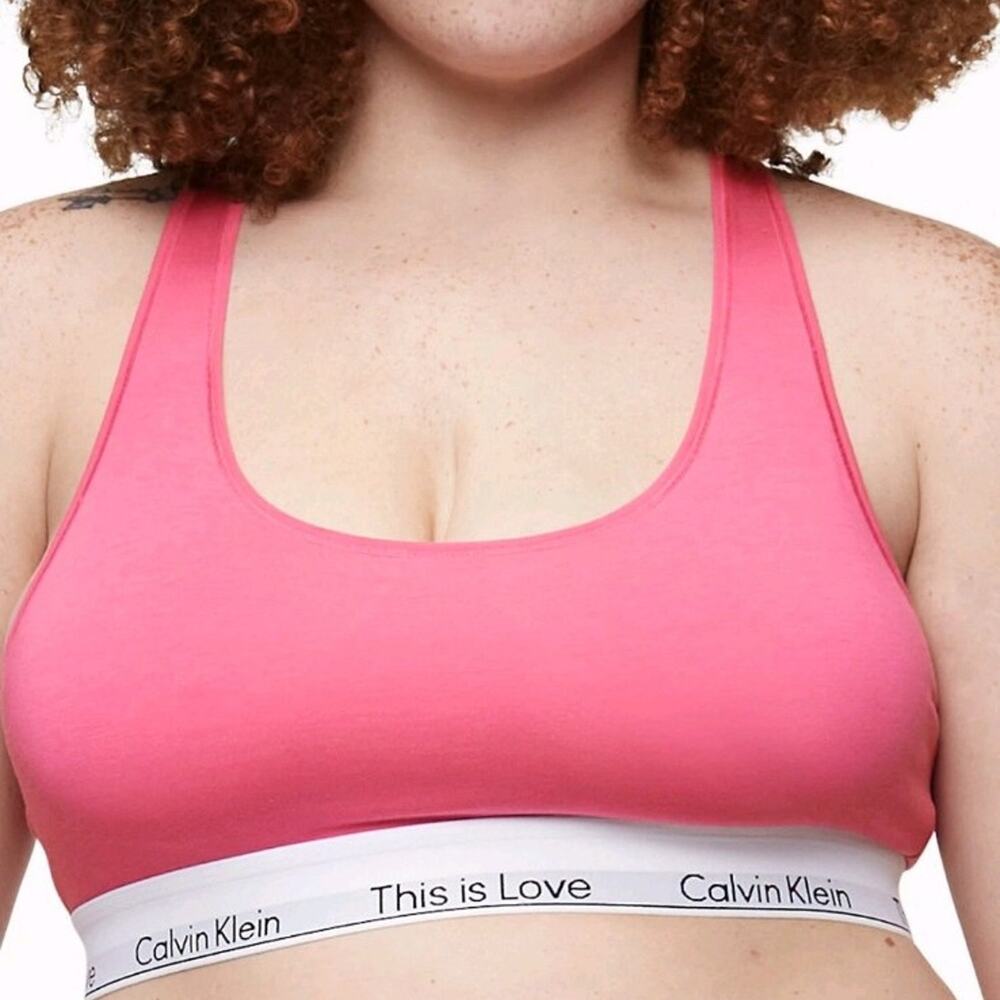 Calvin Klein Women Cotton Plus This Is Love Unlined Bralette, Pink Flambe- Sz 1X